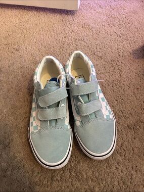 Vans Kids Mint Green Checkered Velcro Sneakers
